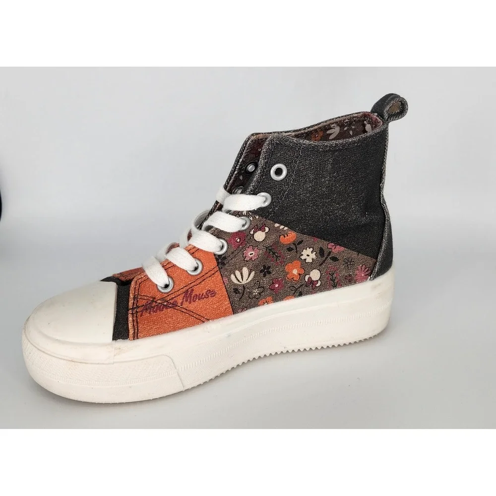 Disney Girls MINNIE MOUSE‎ Hi-top Sneaker Shoe Lace Up Size 2 Canvas Cartoon
